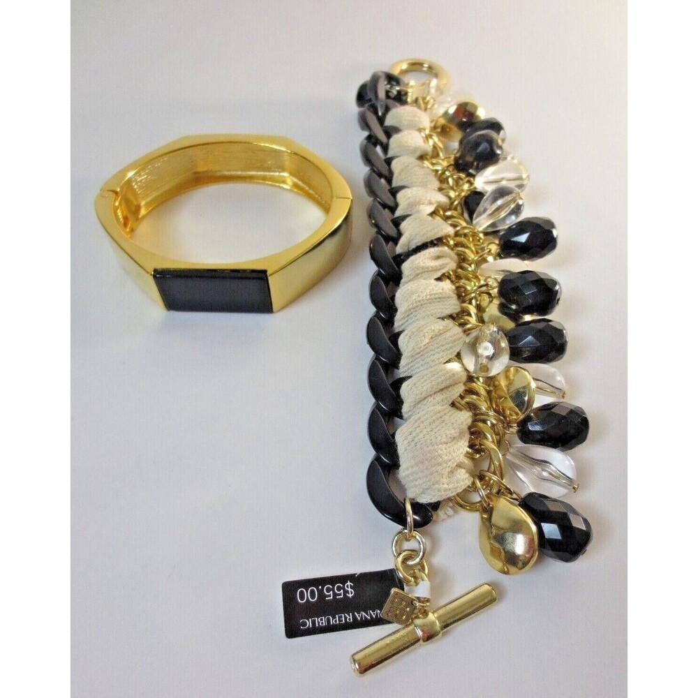 Banana Republic Charm Toggle Bracelet NWT 55 Black Bar Cuff Bracelet NWOT 49 SET